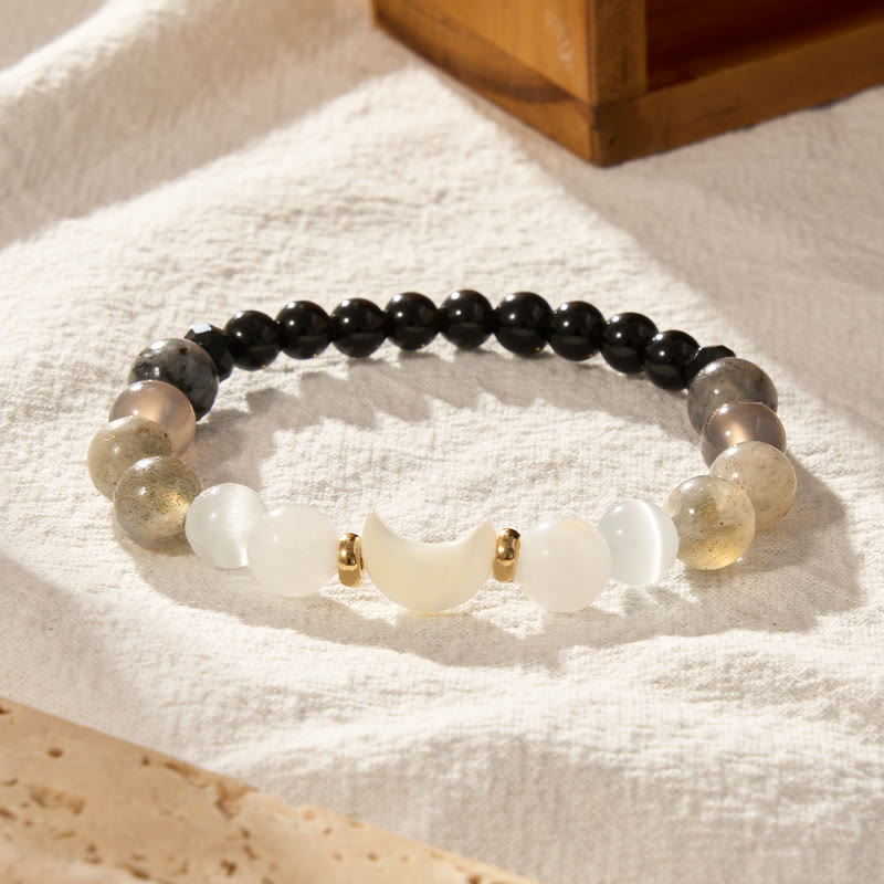 FuAttract Protection Calm Energy Crescent Moon Black Obsidian Moonstone Cat's Eye Bracelet  - image 4