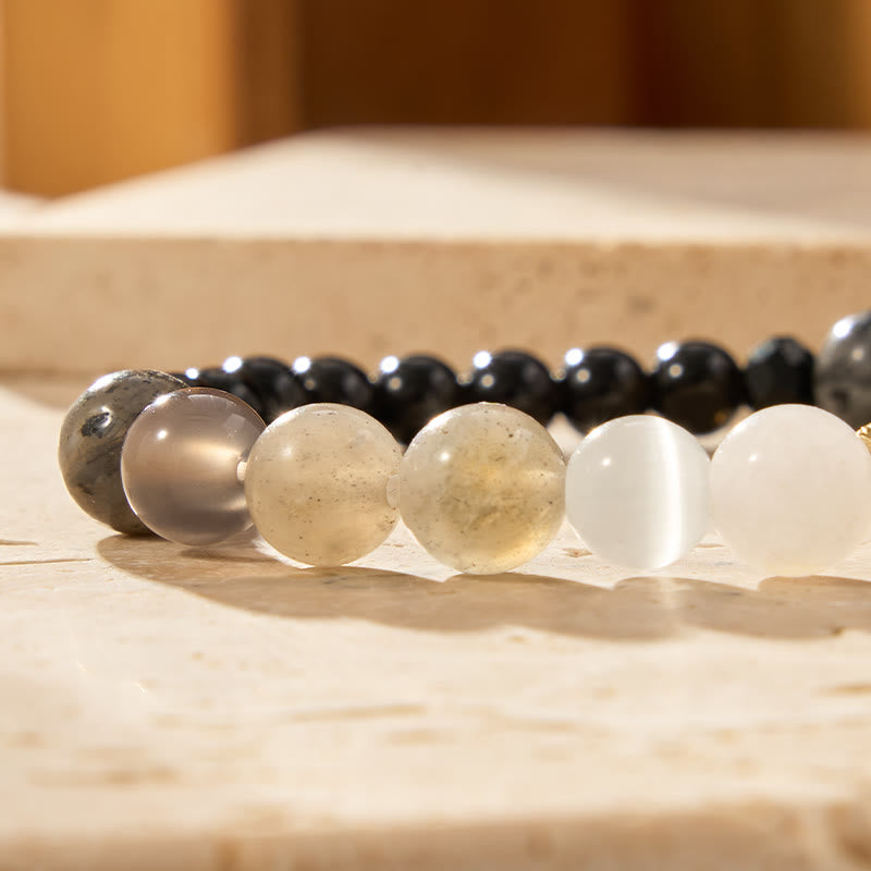 FuAttract Protection Calm Energy Crescent Moon Black Obsidian Moonstone Cat's Eye Bracelet  - image 6