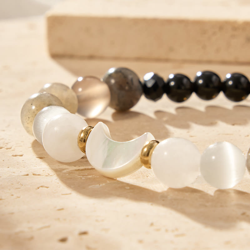 FuAttract Protection Calm Energy Crescent Moon Black Obsidian Moonstone Cat's Eye Bracelet  - image 5