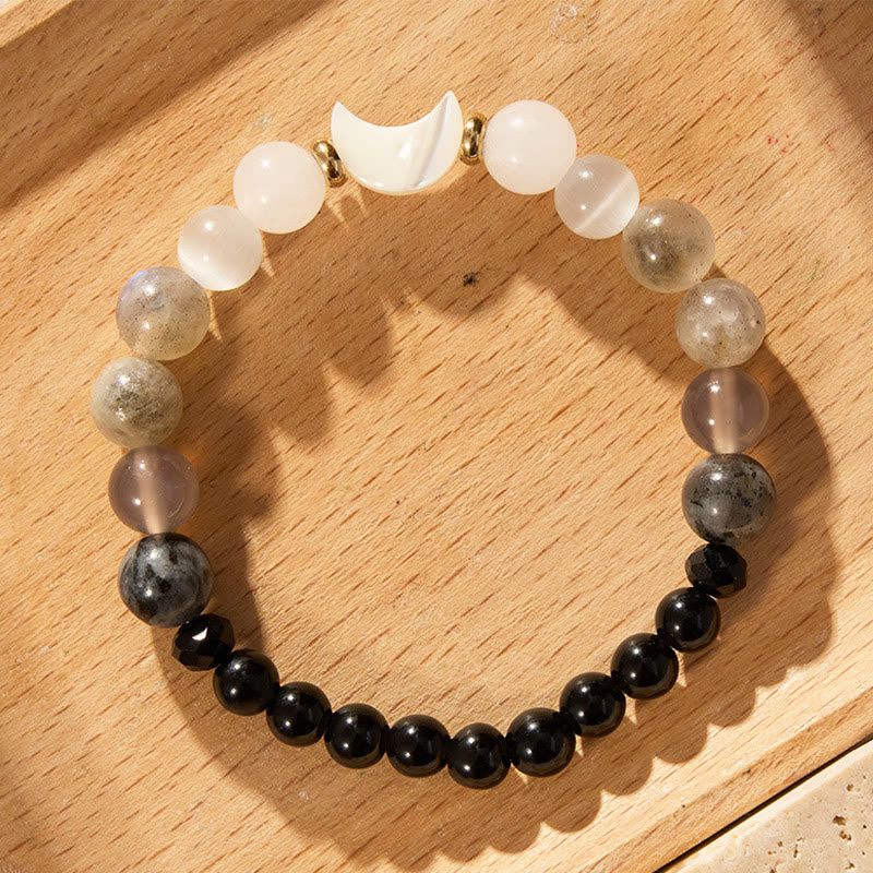 FuAttract Protection Calm Energy Crescent Moon Black Obsidian Moonstone Cat's Eye Bracelet  - image 1