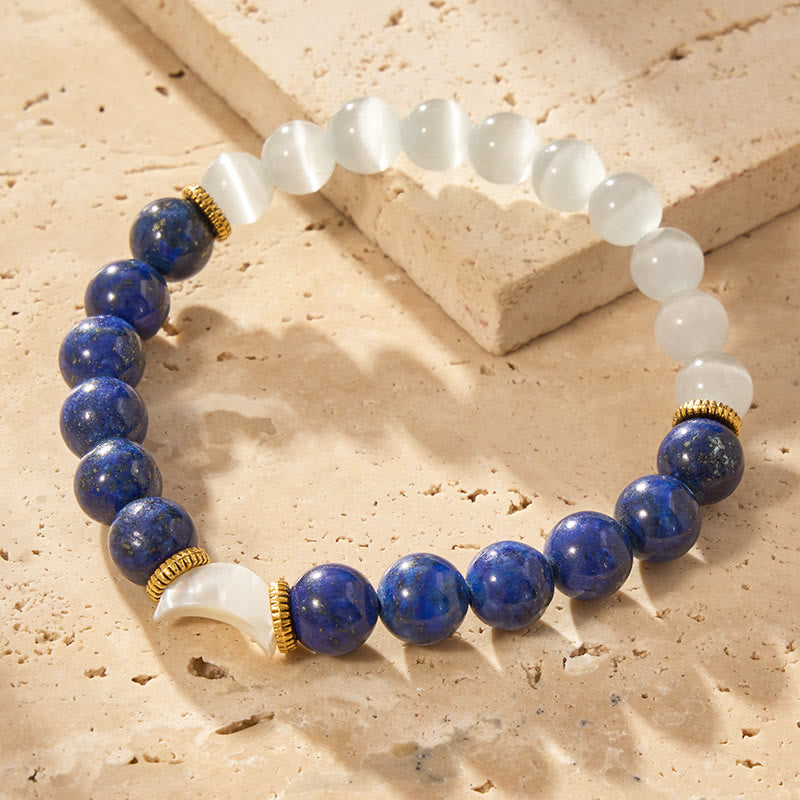 FuAttract Crescent Moon Lapis Lazuli Cat's Eye Bracelet – Protection & Calm Balance - image 1