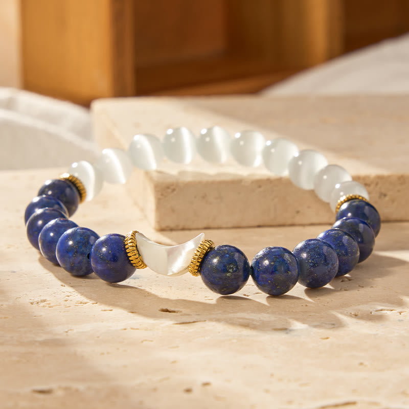 FuAttract Crescent Moon Lapis Lazuli Cat's Eye Bracelet – Protection & Calm Balance - image 3