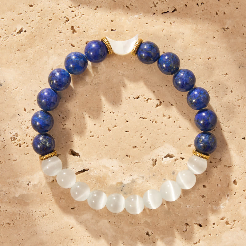 FuAttract Crescent Moon Lapis Lazuli Cat's Eye Bracelet – Protection & Calm Balance - Crescent Moon - image 0