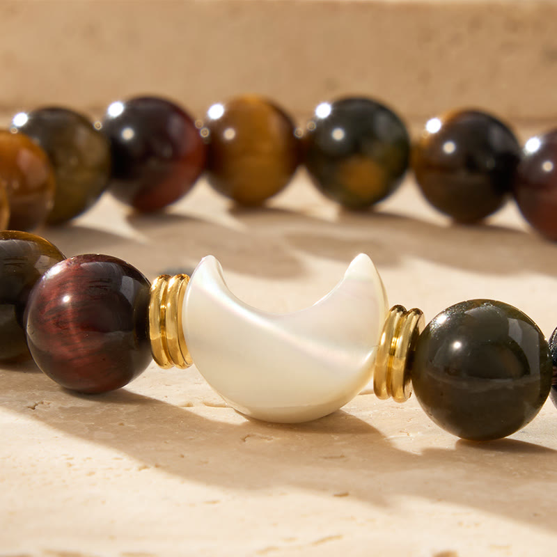 FuAttract Strength & Calm Energy Crescent Moon Tri-Color Tiger's Eye Shell Bracelet - image 2