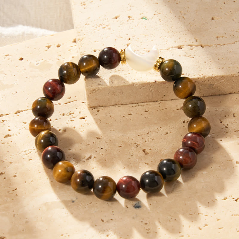 FuAttract Strength & Calm Energy Crescent Moon Tri-Color Tiger's Eye Shell Bracelet - 8mm - image 0