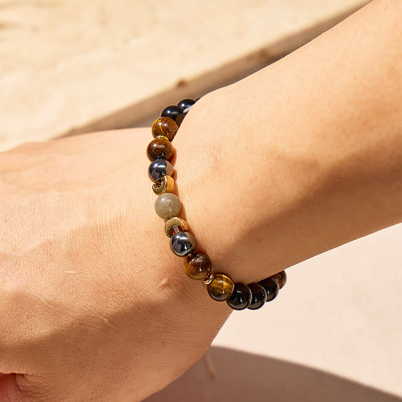 FuAttract Courage Protection Focus & Calm Crescent Moon Tiger's Eye Black Obsidian Bracelet - image 3