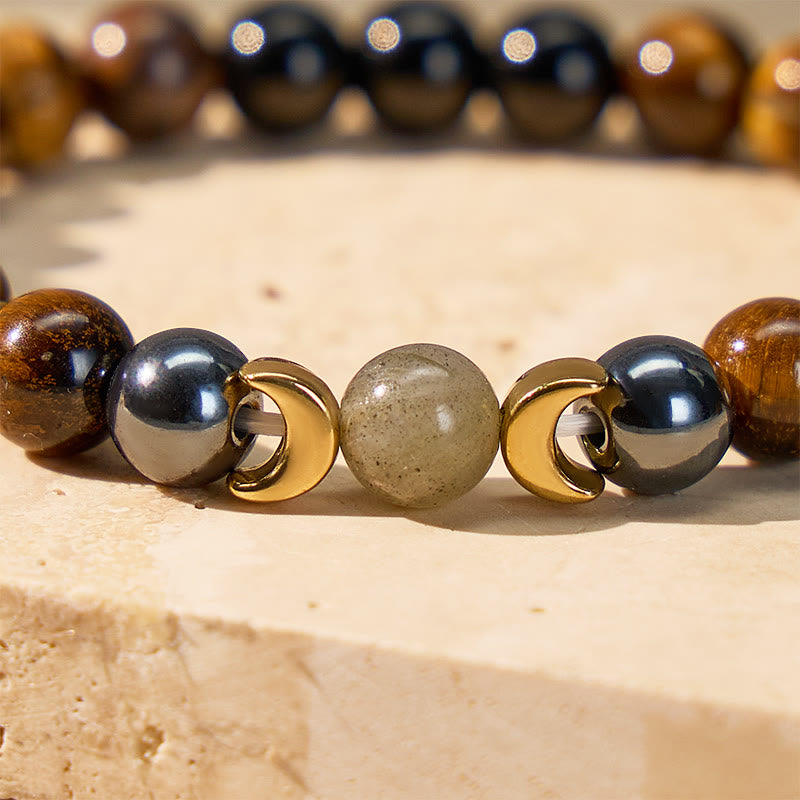 FuAttract Courage Protection Focus & Calm Crescent Moon Tiger's Eye Black Obsidian Bracelet - image 4