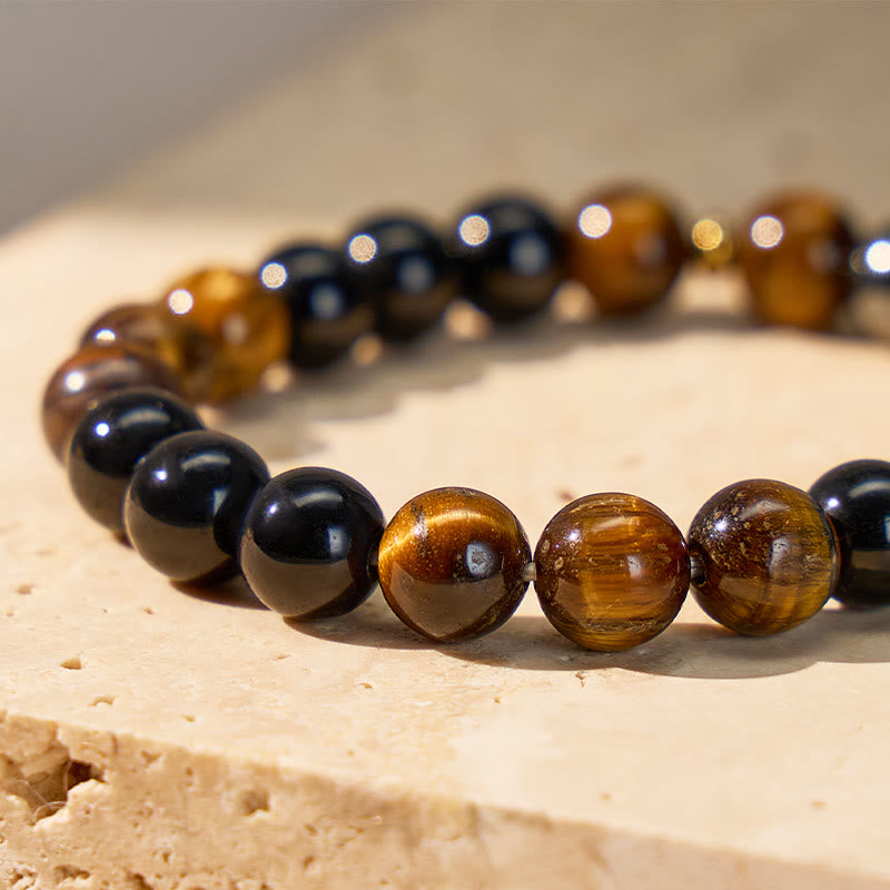 FuAttract Courage Protection Focus & Calm Crescent Moon Tiger's Eye Black Obsidian Bracelet - image 5