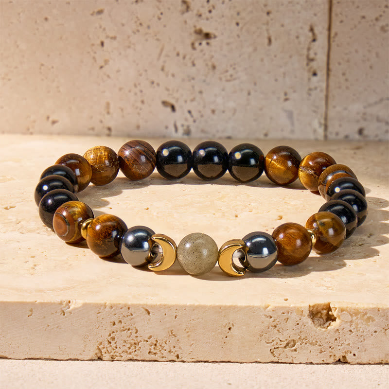 FuAttract Courage Protection Focus & Calm Crescent Moon Tiger's Eye Black Obsidian Bracelet - image 2