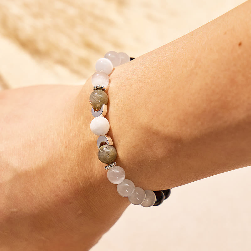 FuAttract Focus Protection Intuition Crescent Moon Cat's Eye Black Obsidian Moonstone Bracelet - image 3