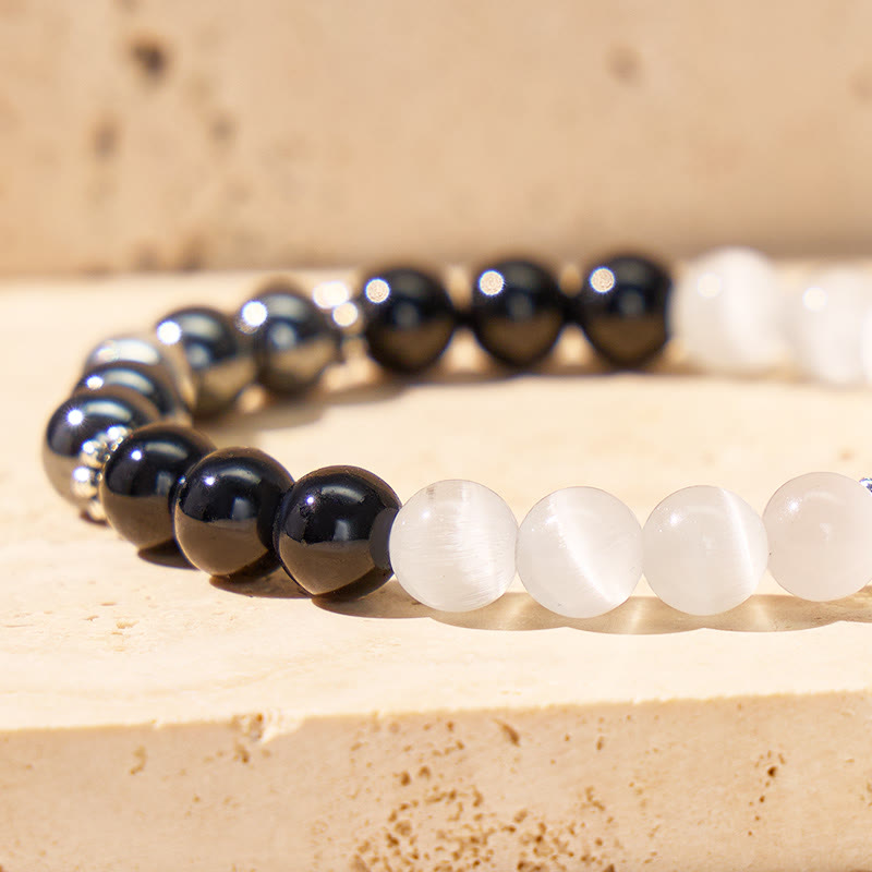 FuAttract Focus Protection Intuition Crescent Moon Cat's Eye Black Obsidian Moonstone Bracelet - image 5