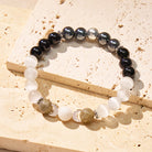 FuAttract Focus Protection Intuition Crescent Moon Cat's Eye Black Obsidian Moonstone Bracelet - 8mm - image 0