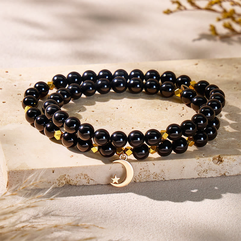 FuAttract Balance Positivity Protection Crescent Moon Black Tourmaline Bracelet - 8mm - image 0
