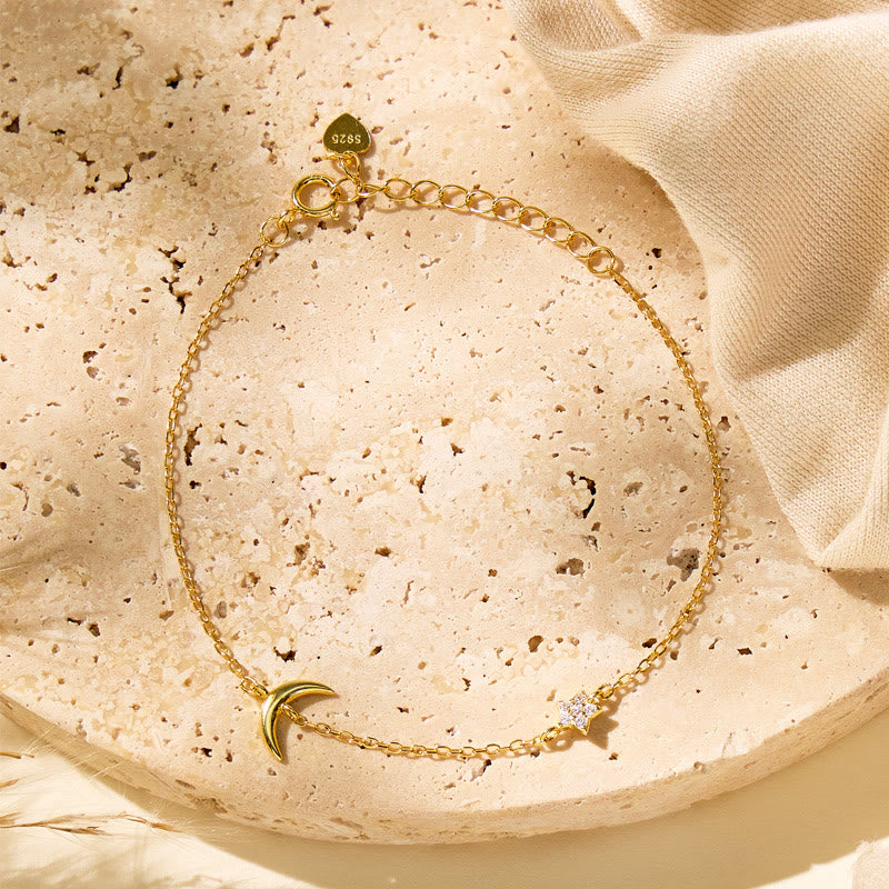 FuAttract Crescent Moon S925 Silver Bracelet – Calm Clarity Balance & Minimal Elegant - Gold - image 6