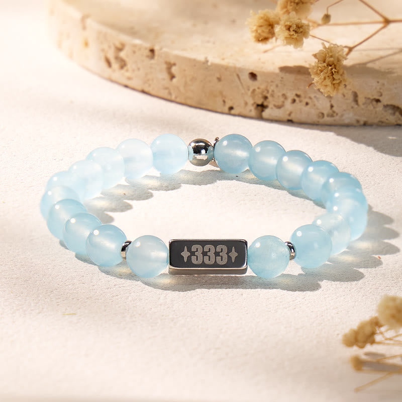 FuAttract Calm Clarity & Emotional Balance Angel Numbers Aquamarine Bracelet  - 8mm - image 0