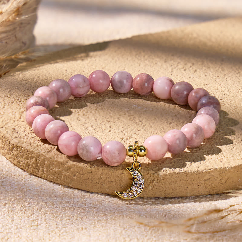 FuAttract Crescent Moon Pink Zebra Jasper Bracelet – Emotional Healing & Calm Balance - image 2