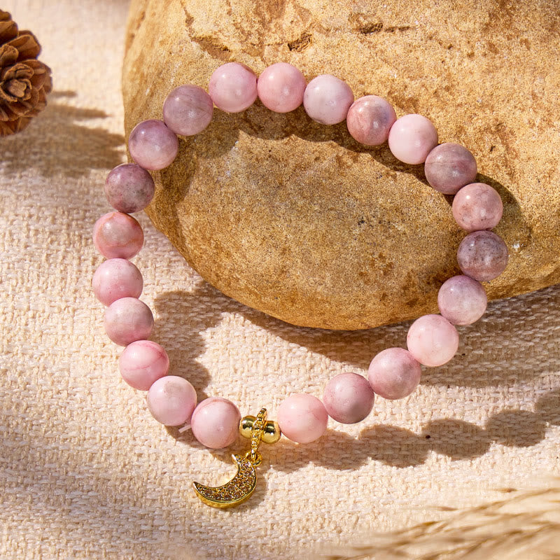 FuAttract Crescent Moon Pink Zebra Jasper Bracelet – Emotional Healing & Calm Balance - image 1
