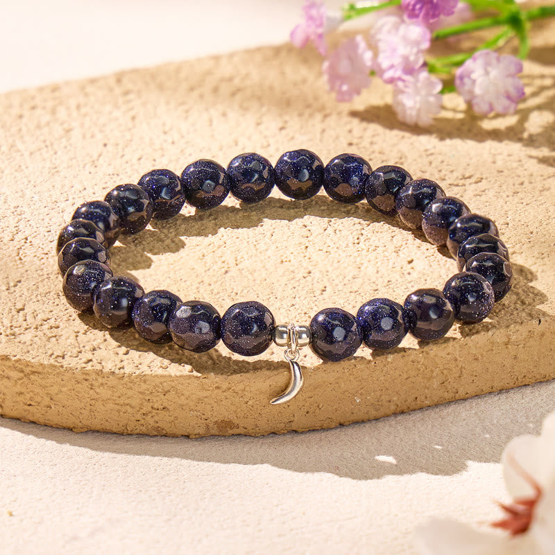 FuAttract Crescent Moon Blue Sandstone S999 Silver Bracelet – Focus & Calm Clarity - 8mm - image 0
