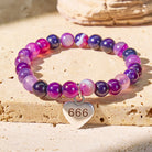 FuAttract Stability Calm Angel Numbers Purple Stripe Agate Stainless Steel Bracelet - image 2