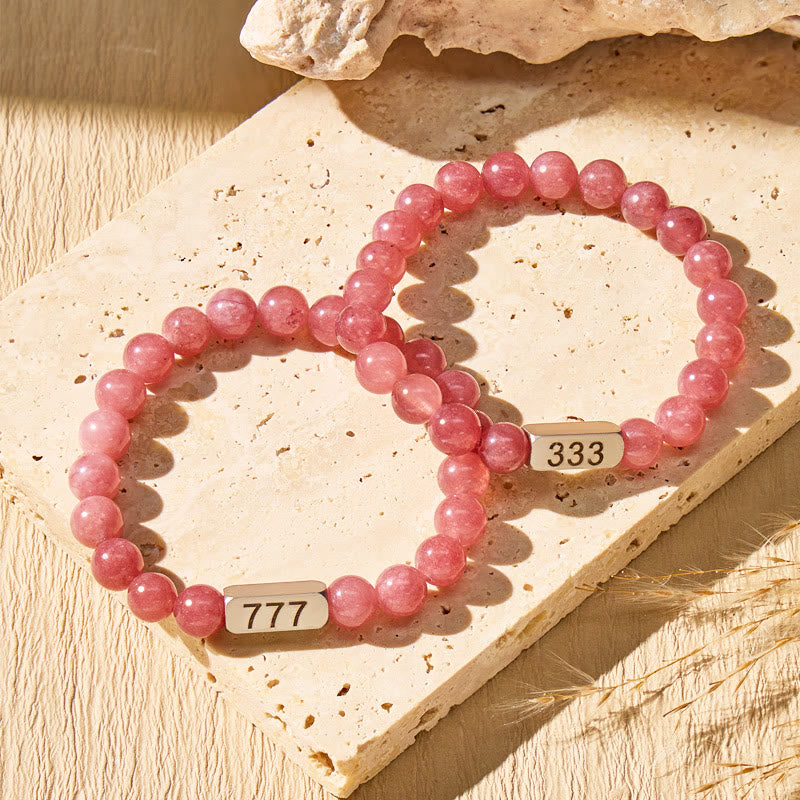 FuAttract Love Energy Balance Angel Numbers Strawberry Quartz Stainless Steel Bracelet  - image 6