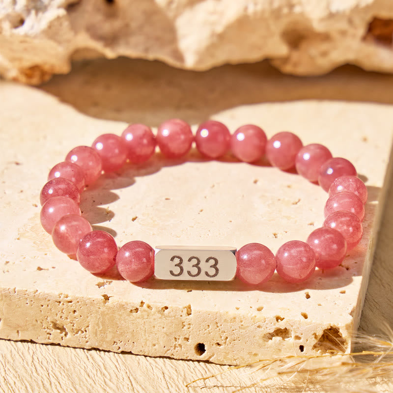 FuAttract Love Energy Balance Angel Numbers Strawberry Quartz Stainless Steel Bracelet  - 333 - image 7