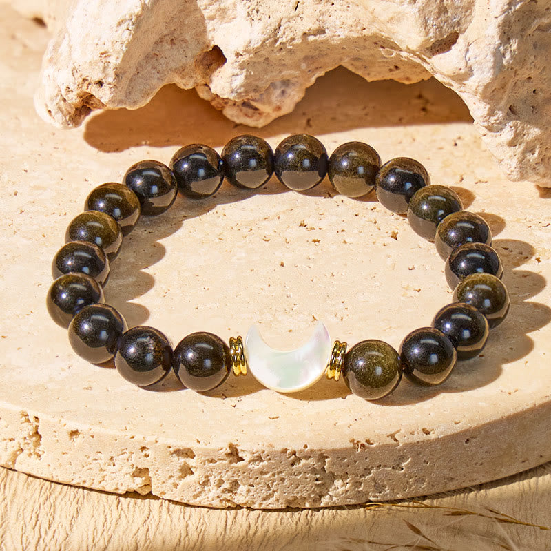 FuAttract Crescent Moon Golden Obsidian Bracelet – Clarity Protection Calm Energy  - image 1