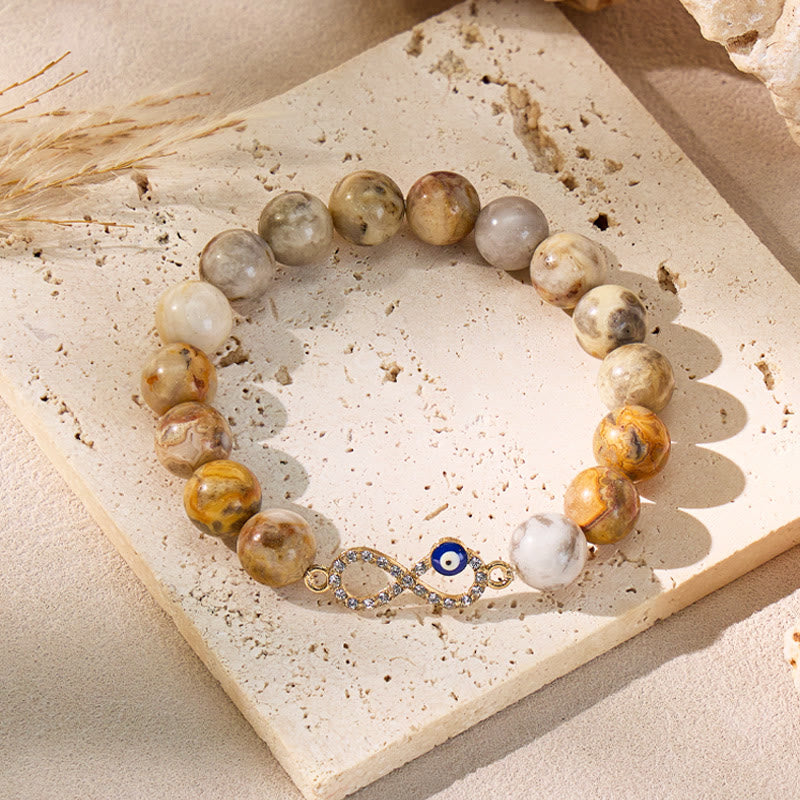 FuAttract Protection Joy Emotional Balance Evil Eye Crazy Lace Agate Bracelet - Gold - image 1