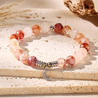 FuAttract Crescent Moon Red Glue Flower Stainless Steel Bracelet – Calm & Protection - 8mm - image 0