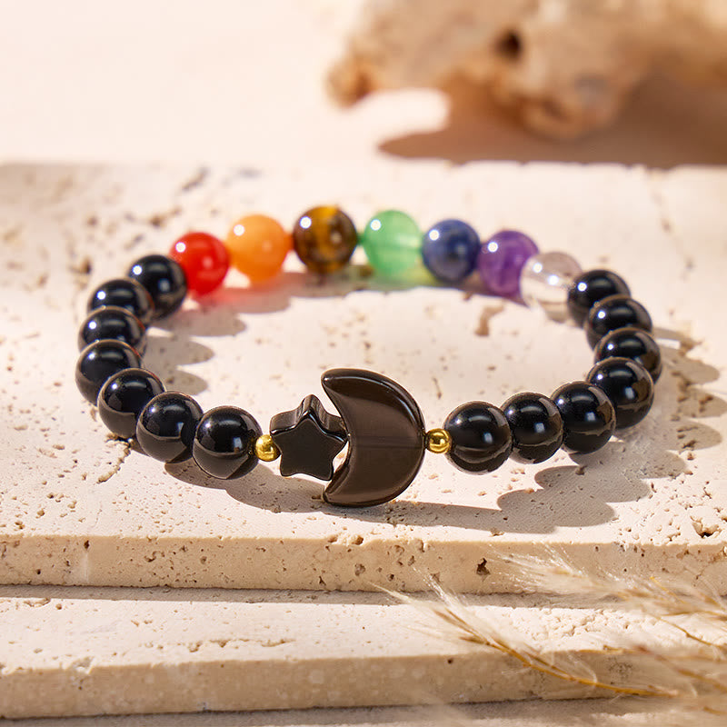 FuAttract Crescent Moon Multi Crystal Bracelet – Clarity Focus Love Energy - Black Obsidian + Chakra Accent Beads - image 29