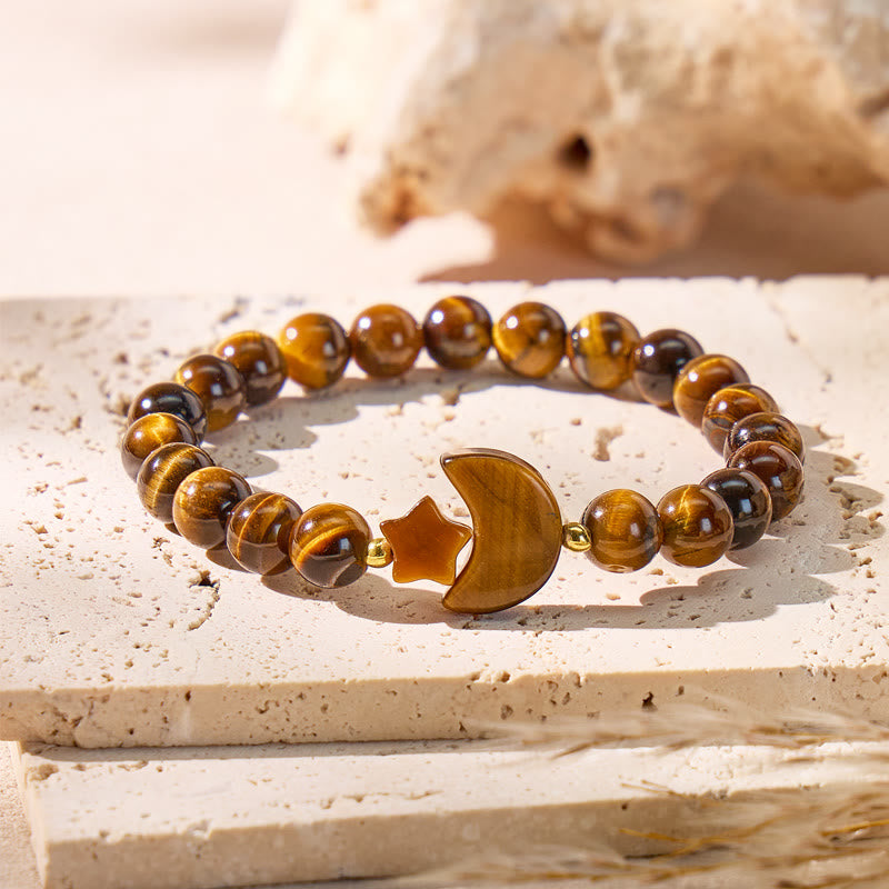 FuAttract Crescent Moon Multi Crystal Bracelet – Clarity Focus Love Energy - Tiger's Eye - image 0