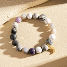 FuAttract Balance Clarity Crescent Moon Black Web Jasper White Turquoise Gray Striped Agate Bracelet - 10mm - image 0