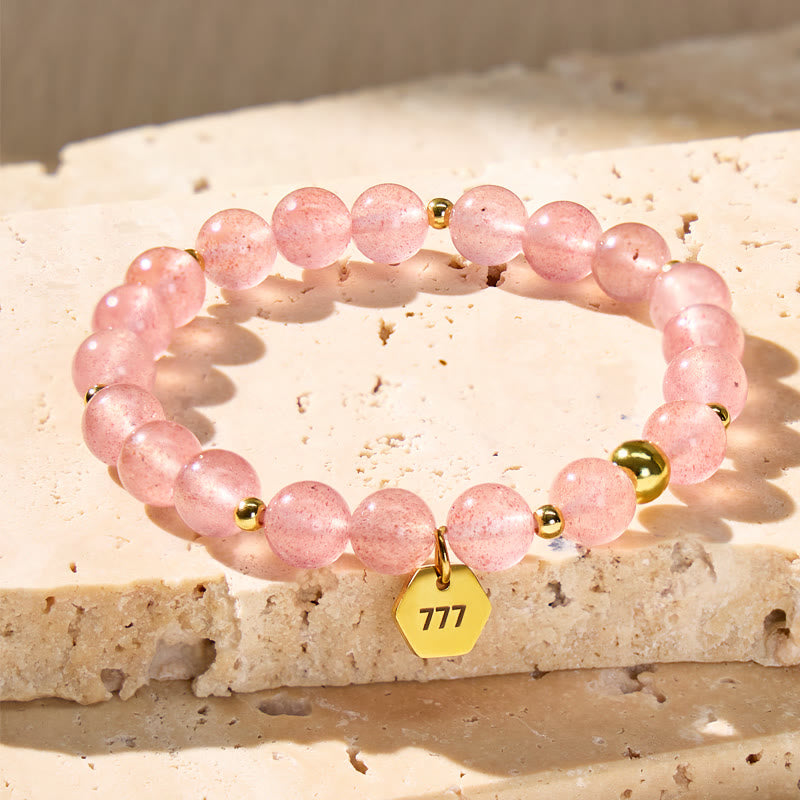 FuAttract Love Healing Angel Numbers Strawberry Quartz Stainless Steel Bracelet - image 2