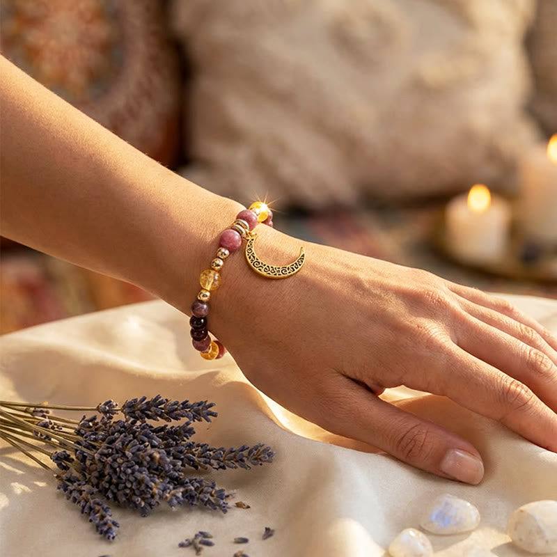 FuAttract Abundance Vitality Crescent Moon Rhodonite Citrine Garnet Bracelet - image 3
