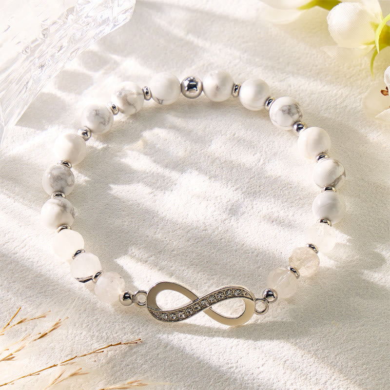 FuAttract Clarity Strength Infinity White Turquoise Black Rutilated Quartz Bracelet - 8mm - image 0