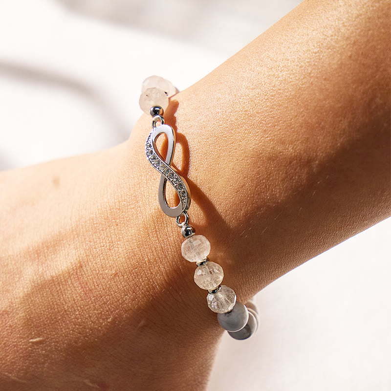 FuAttract Clarity Strength Infinity White Turquoise Black Rutilated Quartz Bracelet - image 3