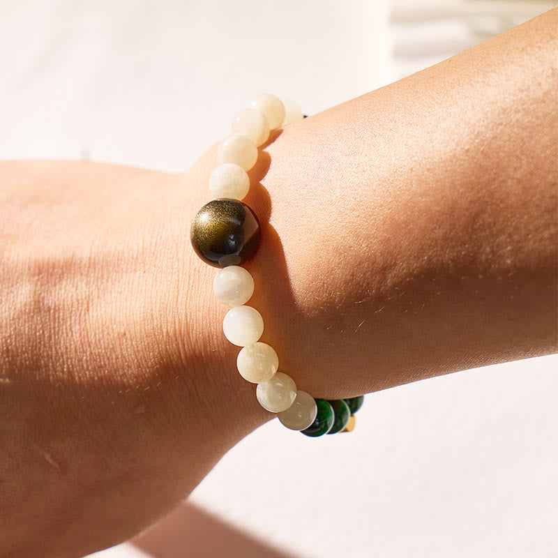 FuAttract Crescent Moon Moonstone Green Tiger's Eye Bracelet – Calm Focus Prosperity - image 3
