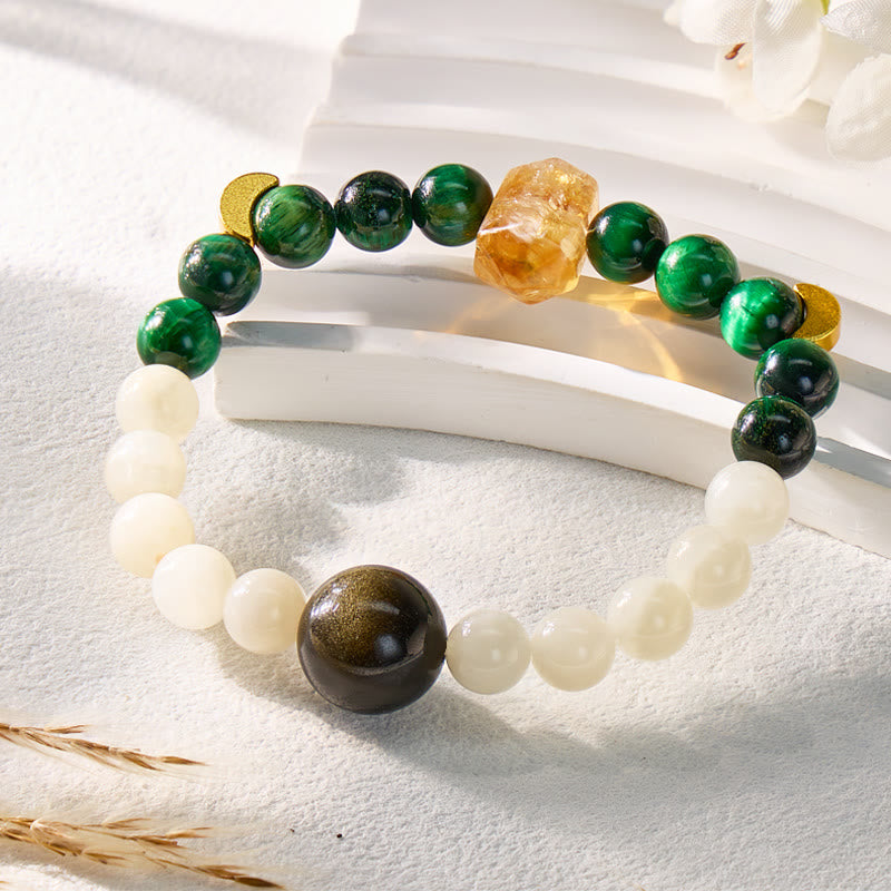 FuAttract Crescent Moon Moonstone Green Tiger's Eye Bracelet – Calm Focus Prosperity - 8mm - image 0