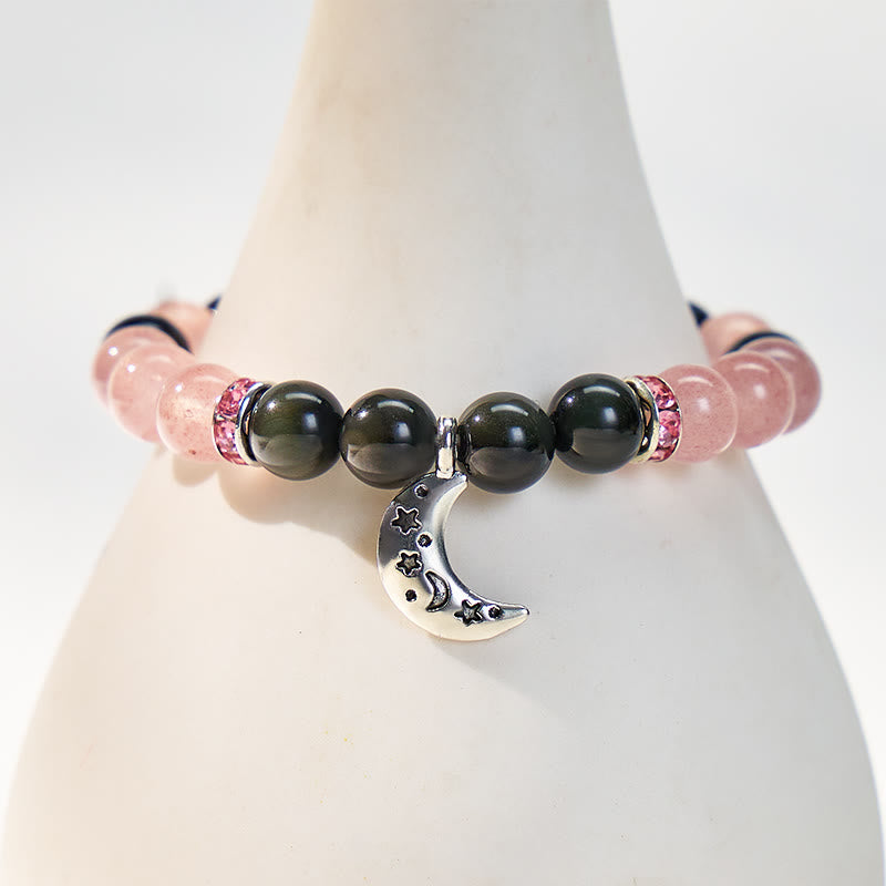 FuAttract Crescent Moon Rainbow Obsidian Strawberry Quartz Bracelet – Emotional Healing - image 3