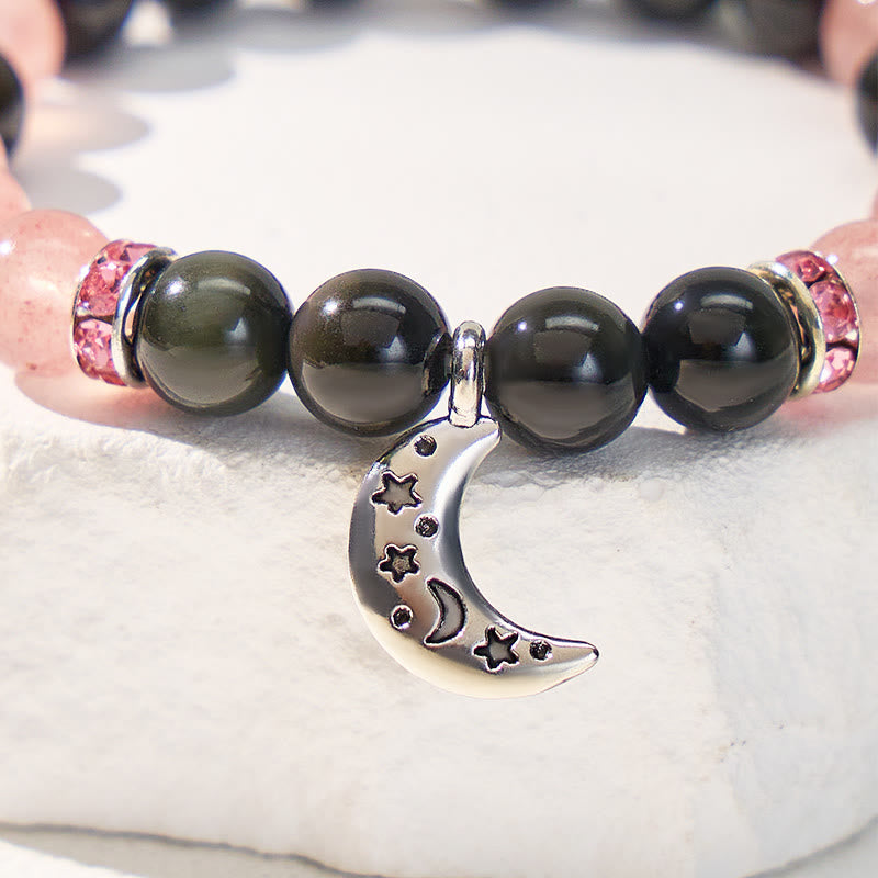 FuAttract Crescent Moon Rainbow Obsidian Strawberry Quartz Bracelet – Emotional Healing - image 5