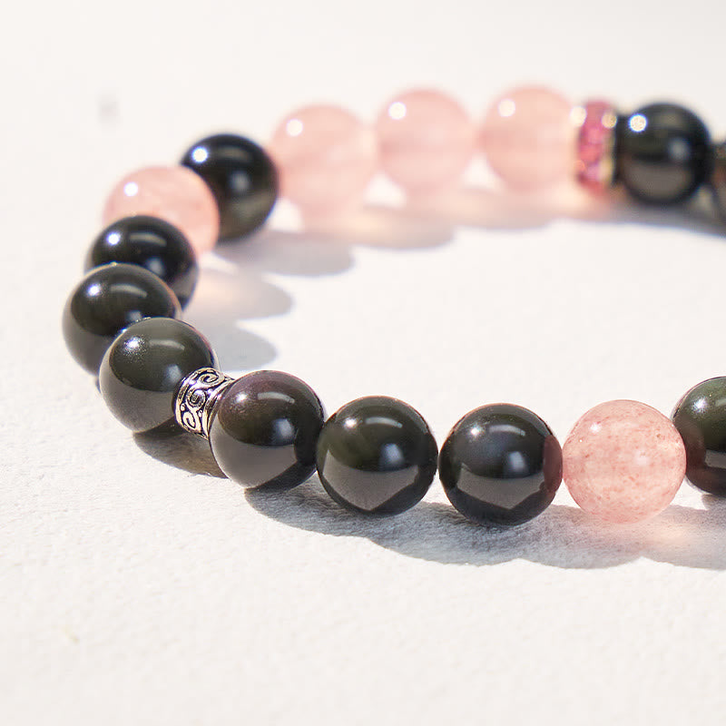 FuAttract Crescent Moon Rainbow Obsidian Strawberry Quartz Bracelet – Emotional Healing - image 6