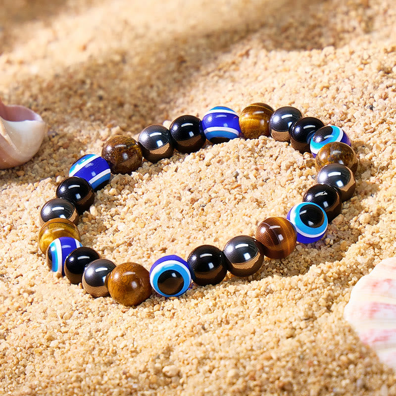 FREE Today: Confidence Strength Evil Eye Black Tourmaline Obsidian Tiger's Eye Bracelet - Evil Eye - image 0