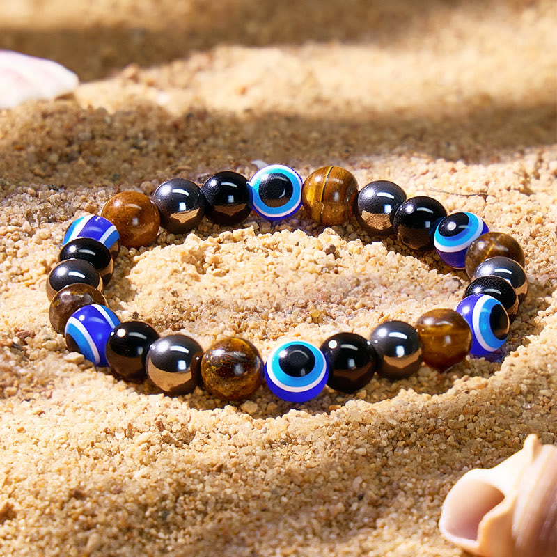 FREE Today: Confidence Strength Evil Eye Black Tourmaline Obsidian Tiger's Eye Bracelet - image 1