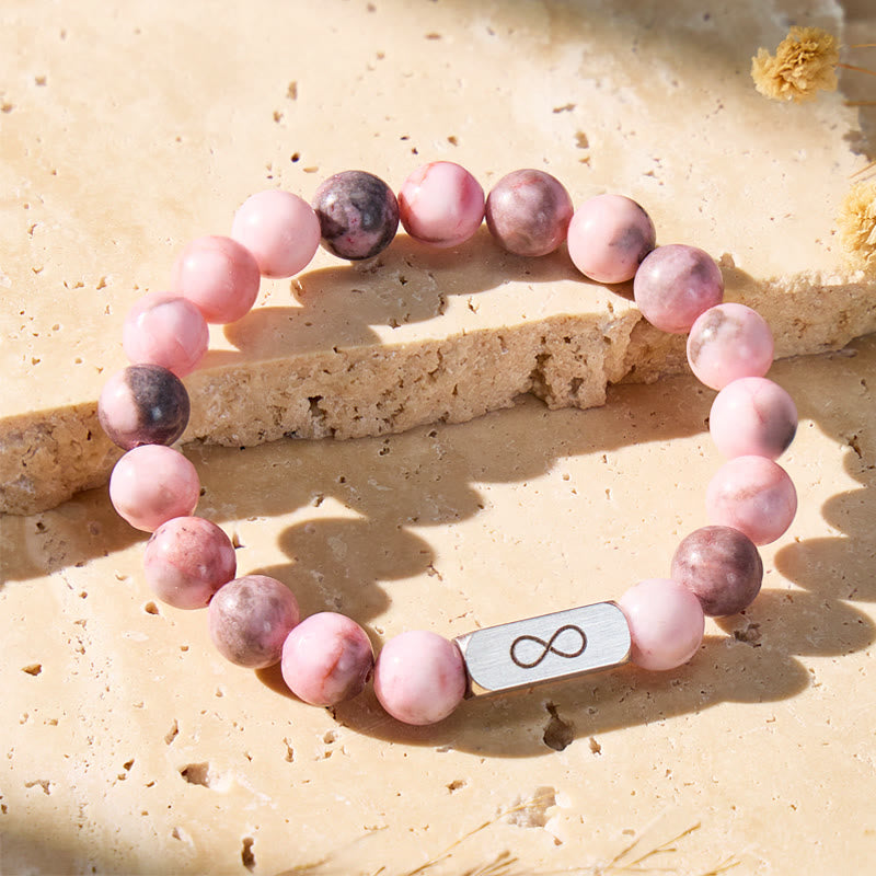 FuAttract Balance Strength Infinity Pink Zebra Jasper Stainless Steel Bracelet - Women 16cm - image 0