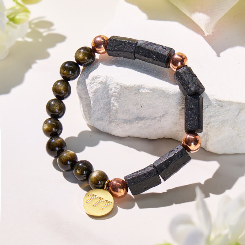FuAttract Protection Clarity Angel Numbers Golden Obsidian Black Tourmaline Bracelet - image 1
