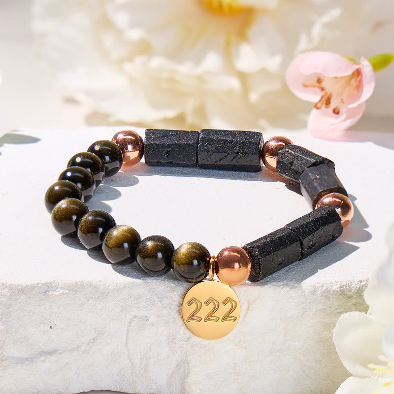 FuAttract Protection Clarity Angel Numbers Golden Obsidian Black Tourmaline Bracelet - 222 - image 10