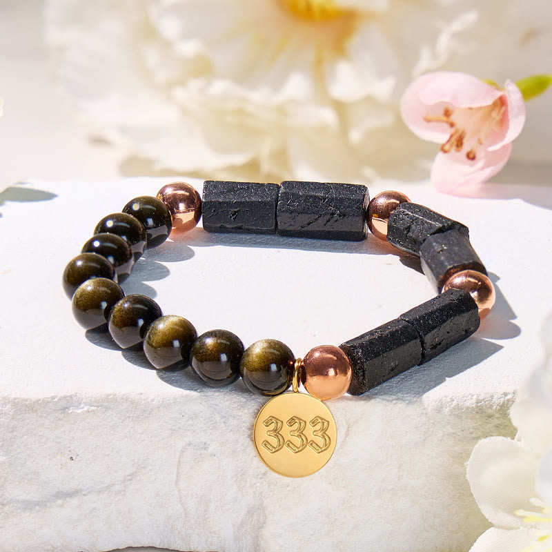 FuAttract Protection Clarity Angel Numbers Golden Obsidian Black Tourmaline Bracelet - 333 - image 11