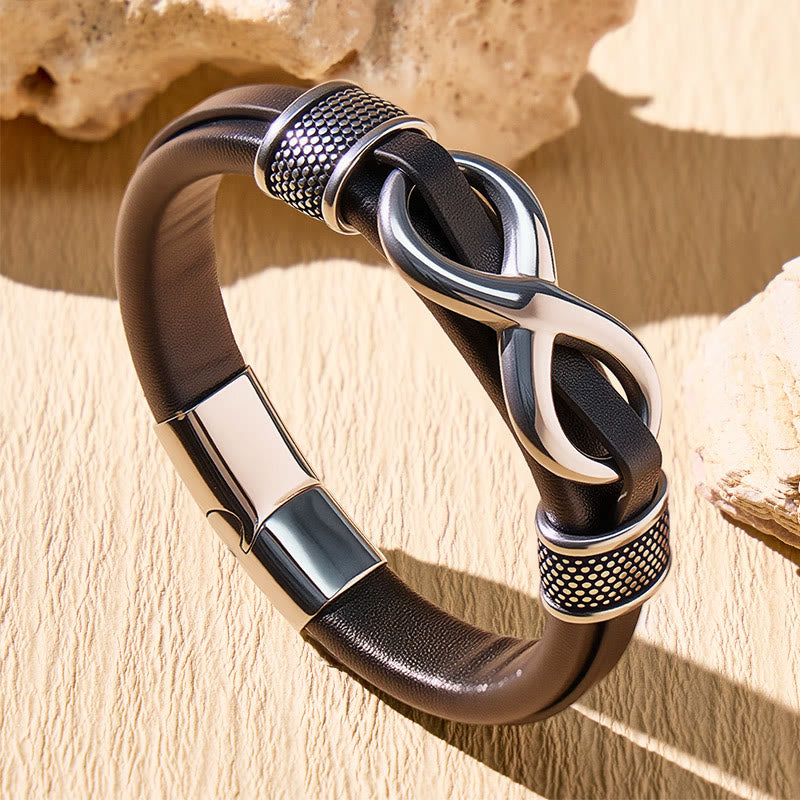 FuAttract Infinity Leather Stainless Steel Bracelet – Love Modern Balance - Silver - image 0