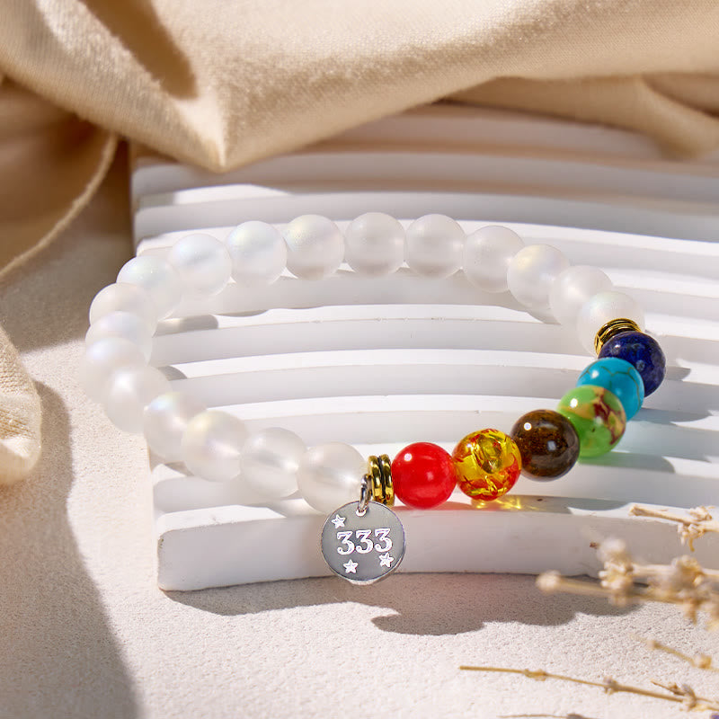 FuAttract Angel Numbers Glass Stainless Steel Bracelet – Clarity Modern Balance - 333 - image 0
