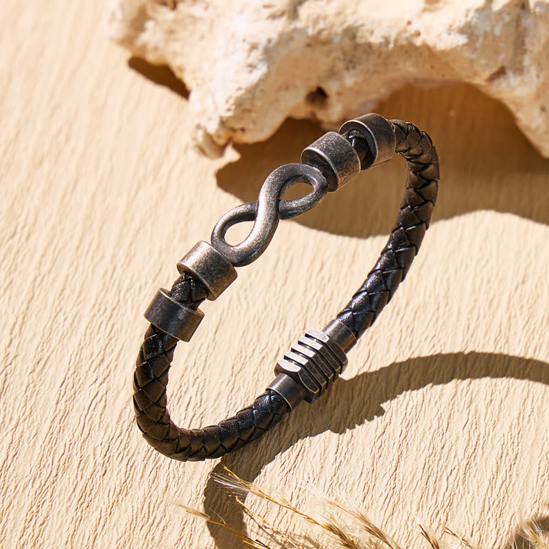 FuAttract Love Strength Balance Infinity Leather Stainless Steel Bracelet - Black - image 0