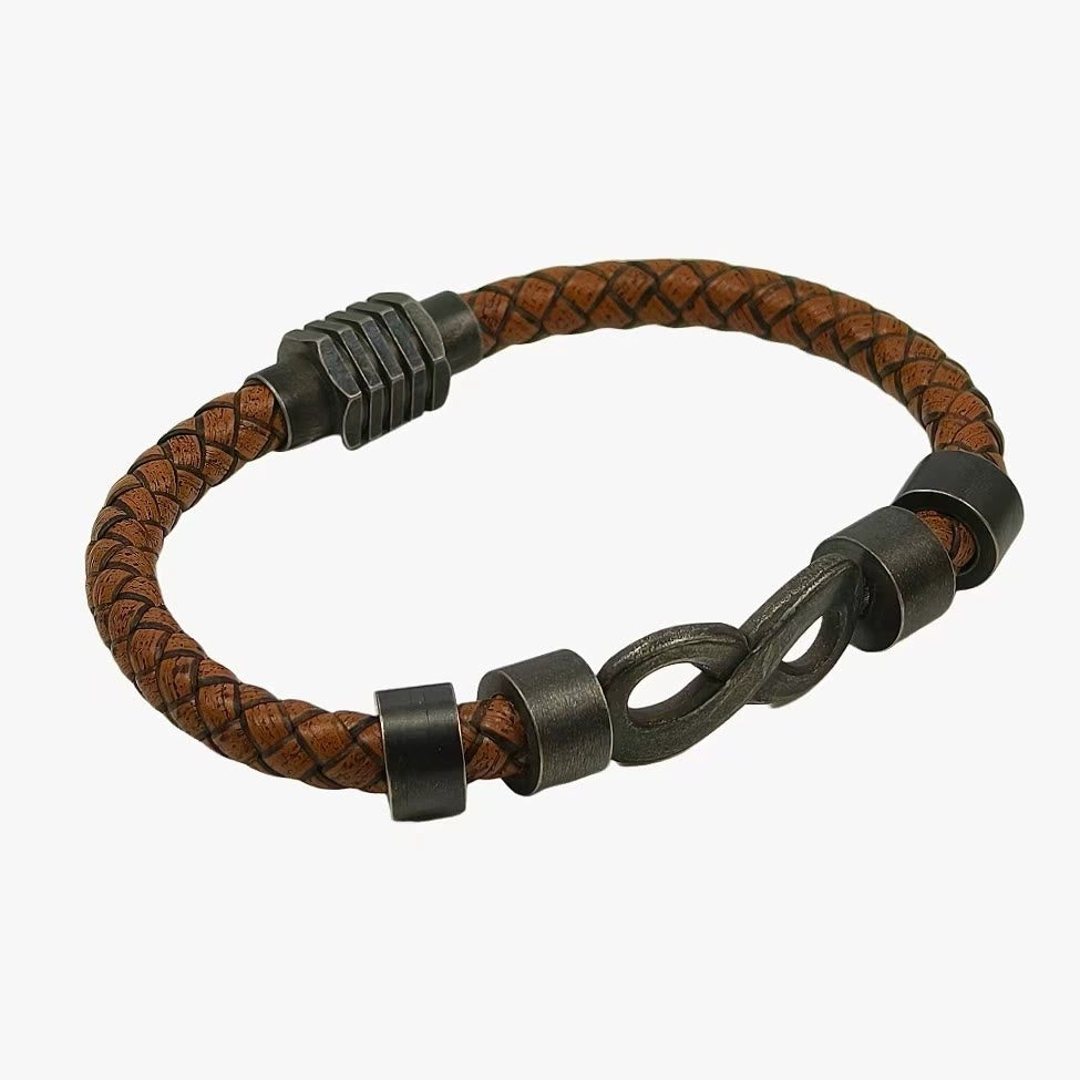 FuAttract Love Strength Balance Infinity Leather Stainless Steel Bracelet - Brown - image 6